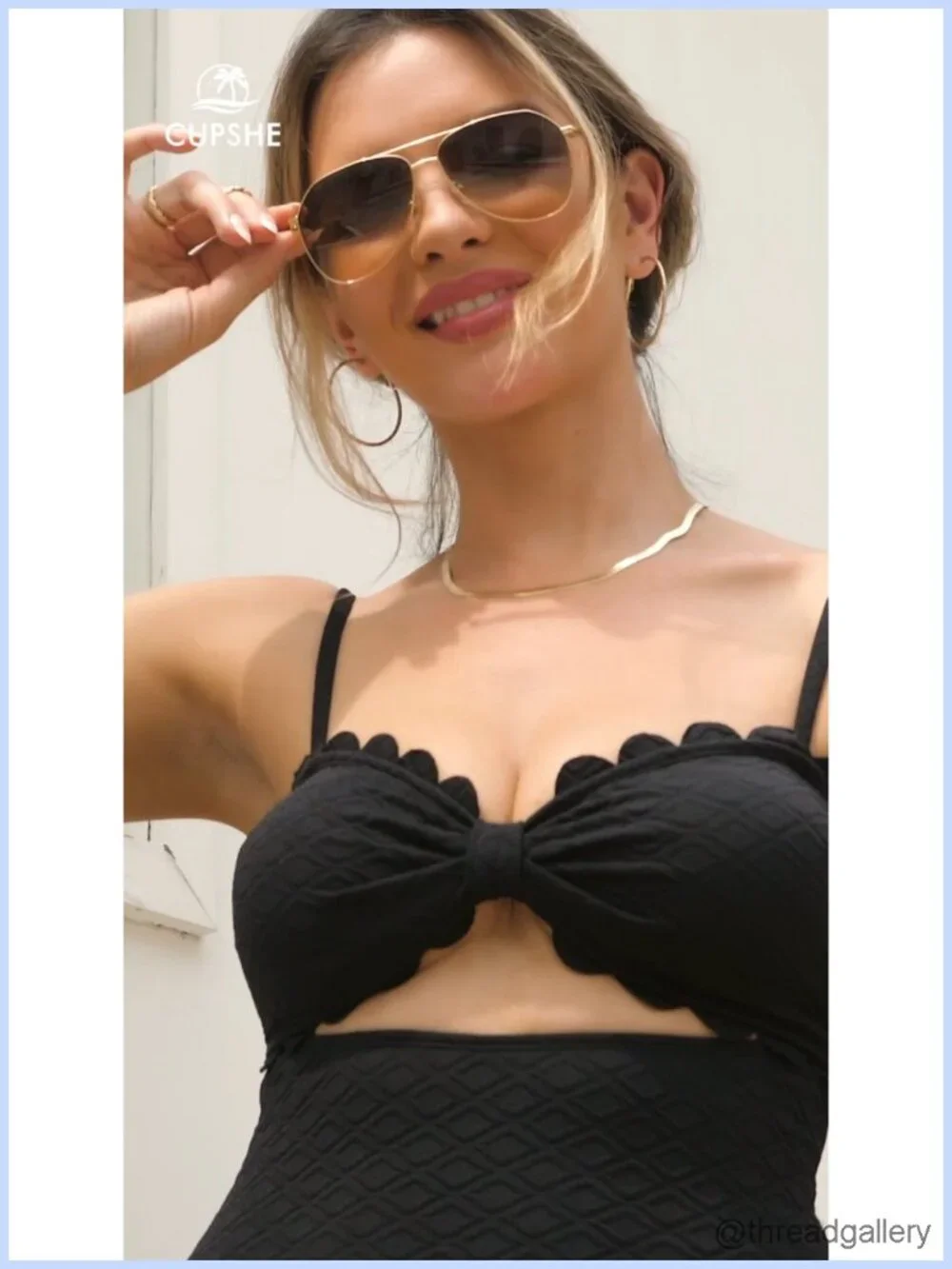 Women's Cutout One Piece Swimsuit Scallop Trim Bathing Suit Removable Pads